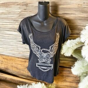 NWT HARLEY DAVIDSON EAGLE EMROIDERED FEMININE TEE PATRIOTIC